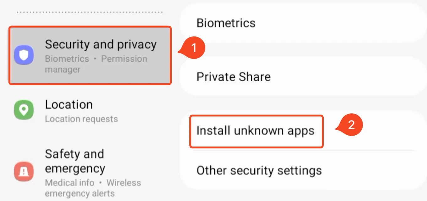 Security and Privacy settings